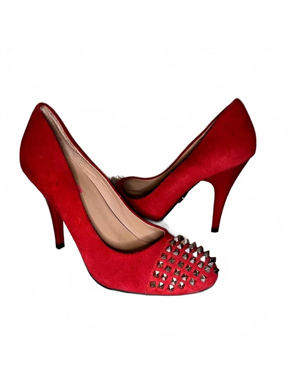 Betsey Johnson Red Leather Studded Pumps with Stiletto Heels Size 7.5M